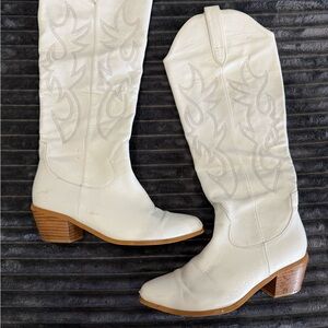 White Western Leather Boots